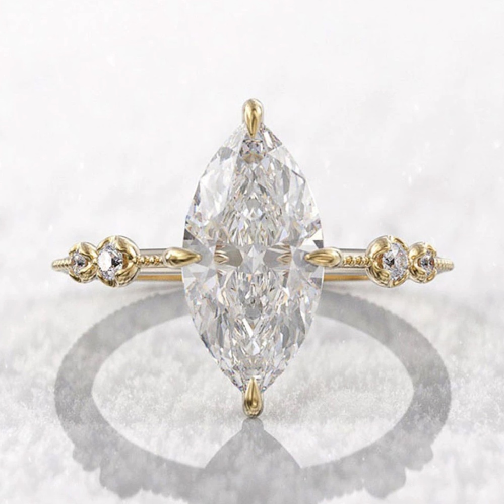 Sterling Silver Marquise Simulated Diamond Gold Ring